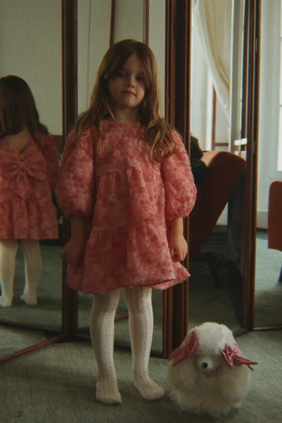 ALLY LONG SLEEVE FLOWER DRESS - veiled rose