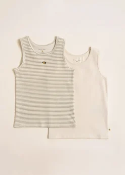 BASIC 2 PACK BOY TANKTOP GOTS - tea stripe/buttercream