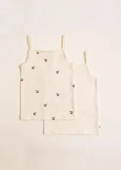 BASIC 2 PACK STRAP TOPS GOTS - cherry/pearled ivory