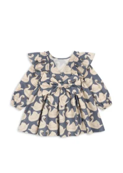 EVIA LONG SLEEVE BOW DRESS - swan