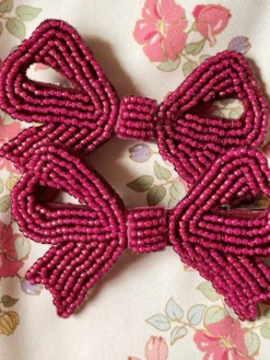 2 PACK PEARLY BOW HAIR CLIPS - sangria