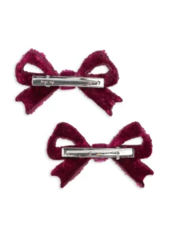 2 PACK PEARLY BOW HAIR CLIPS - sangria