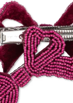 2 PACK PEARLY BOW HAIR CLIPS - sangria