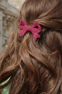 2 PACK PEARLY BOW HAIR CLIPS - sangria