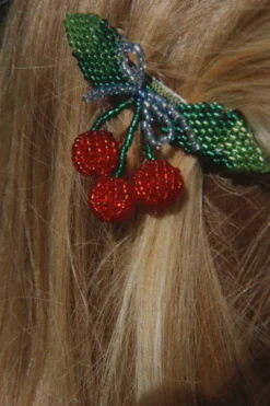 2 Pak Cherry Perlesløjfe Hårspænder - cherry