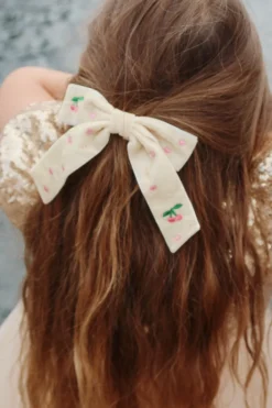 velvet bow pearly hårklips - pearled ivory
