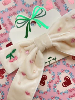 velvet bow pearly hårklips - pearled ivory
