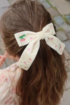 velvet bow pearly hårklips - pearled ivory